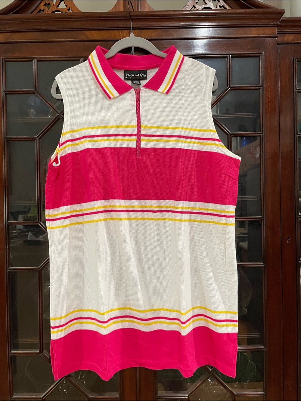 Jacque and Koko sleeveless polo tunic in pink and white